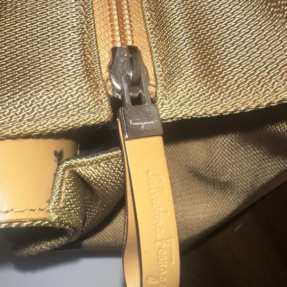 Salvatore Farragamo Handbag shoulder leather brown tan canvas bag authentic - Picture 11 of 16